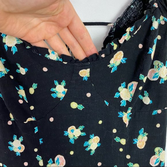 EUC Free People Like A Lady Dress Size XS Black Citrus Fruit Open Back Ruffles - Picture 6 of 16